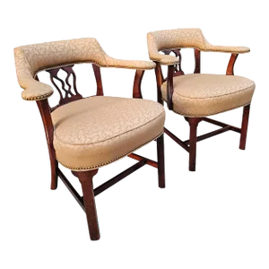 Pair of Late 20th Century George III Style Banker/Library Armchairs by Charles Stewart