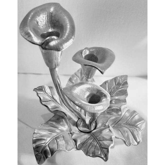 Arthur Court Easter Table Centerpiece- Vintage Arthur Court Polished Aluminum Lily Candleabra For Sale - Image 4 of 4