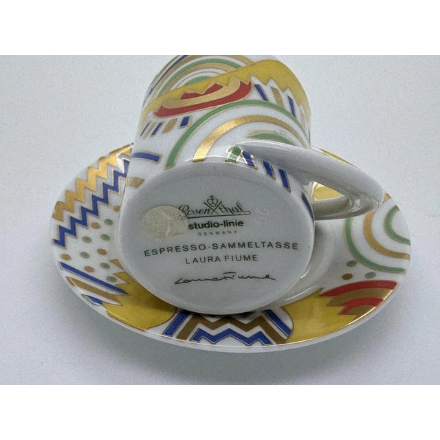 1980s Espresso Collection Cup and Saucer by Laura Fiume for Rosenthal Studio-Linie, 1990s, Set of 2 For Sale - Image 5 of 6