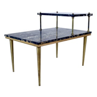 Italian Portoro Marble Brass Two Step Side Table For Sale