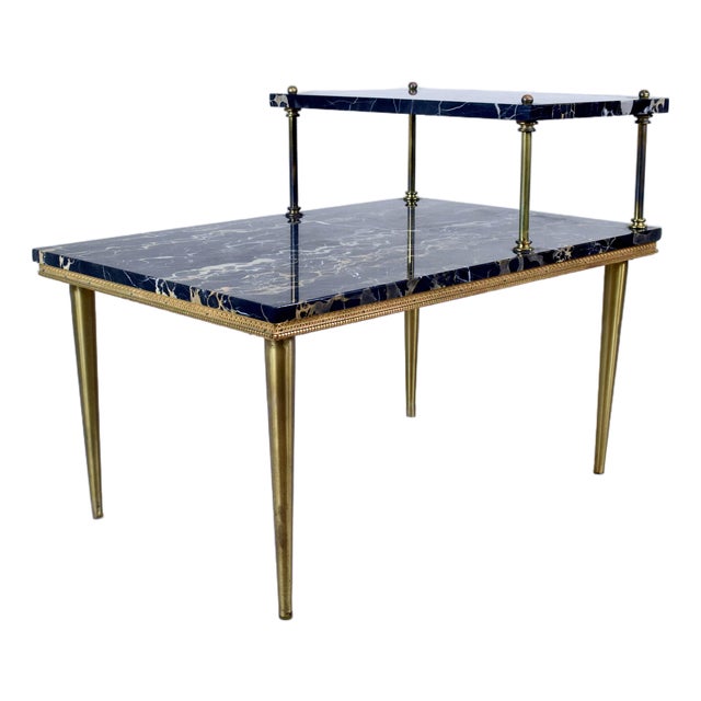 Italian Portoro Marble Brass Two Step Side Table For Sale