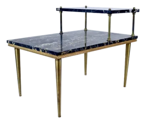 Italian Portoro Marble Brass Two Step Side Table