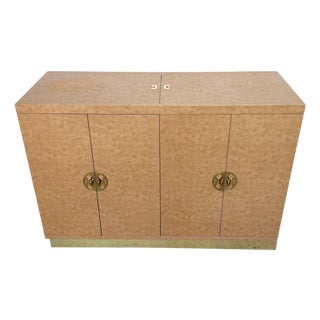 1970s Embossed Leather Ostrich Expandable Dry Bar Cabinet, Style of Springer For Sale