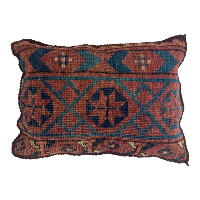 Pillow W/Antique Rug Fragment, 1' X 1'4" For Sale
