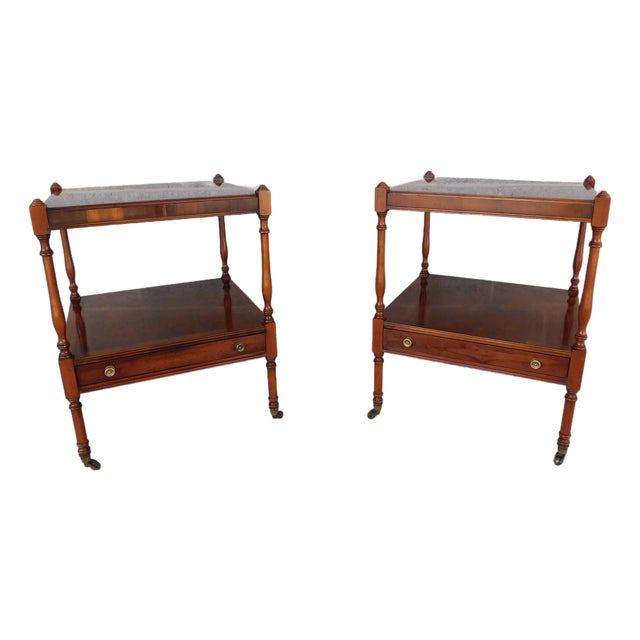 Hekman Regency Style Olive Wood Mahogany End Tables - A Pair For Sale
