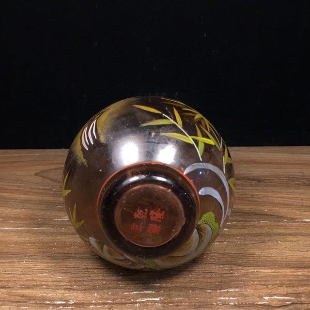 Inside-Painted Glass Vase – Bird & Bamboo Motif, Long Neck For Sale - Image 4 of 9