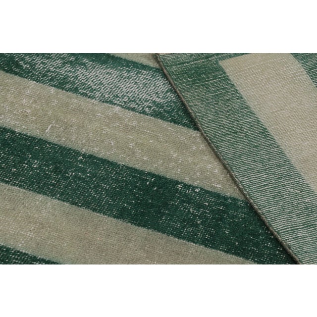 Beige Vintage Distressed Runner Rug, Beige and Green Horizontal Stripes - Rug & Kilim For Sale - Image 8 of 8