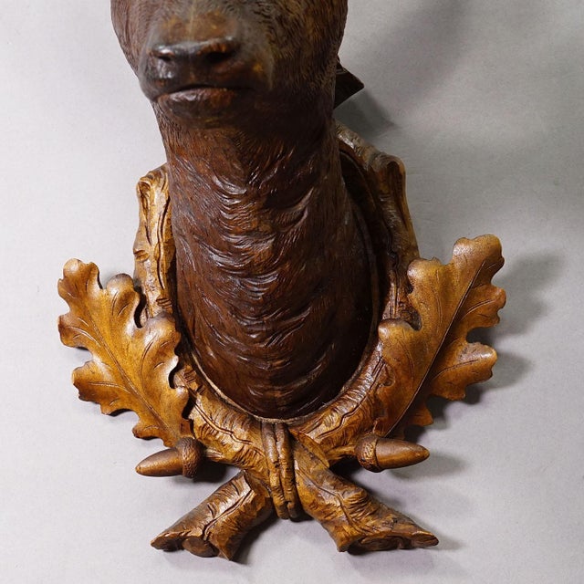 Large Naturalistic Black Forest Carved Deer Trophy, Ca. 1920s For Sale - Image 6 of 8