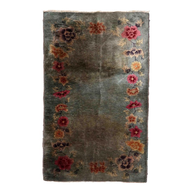 1920s Handmade Antique Art Deco Chinese Rug 2.9' X 4.7' For Sale