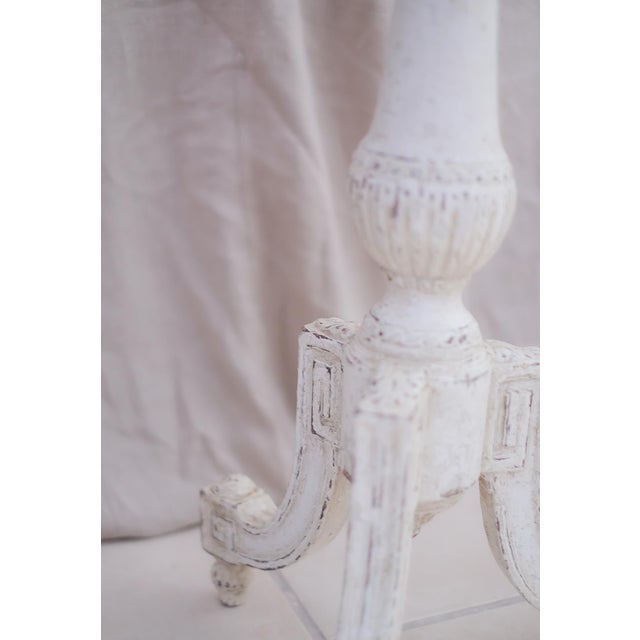 pair of French side tables with beautiful patina and faux painted marble top