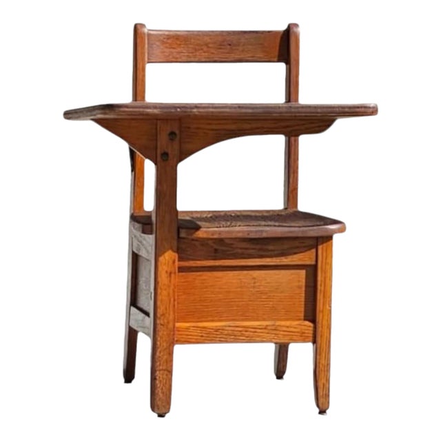 Antique Oak School Desk, Chair W/ Attached Desktop & Storage Compartment Underneath For Sale