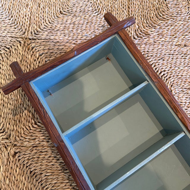 Vintage Folk Art Rustic Twig Wall Shelf With Blue-Green Interior For Sale - Image 4 of 10