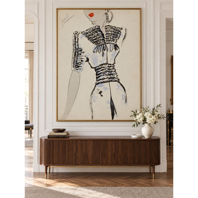 Art Deco Vintage French Fashion Art Print – Art Deco Fur Trim Dress Illustration, 36" X 48" For Sale - Image 3 of 8