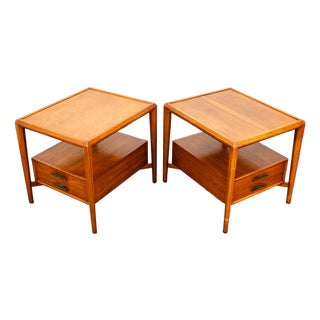 Mid Century Modern Nightstand Set Walnut Drawer End Heritage 1961 Two Side Table For Sale