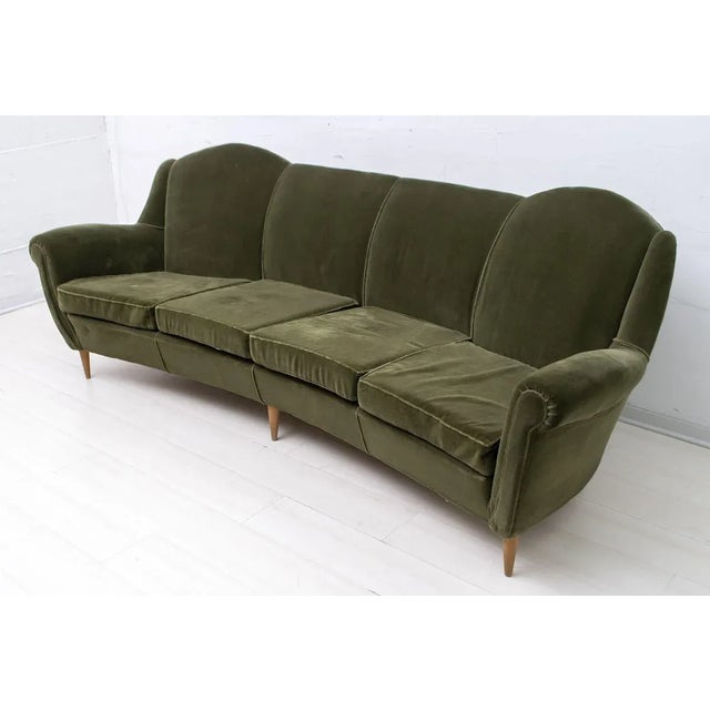 Mid-Century Modern Mid-Century Italian Modern Curved Velvet Sofa, 1950s For Sale - Image 3 of 10