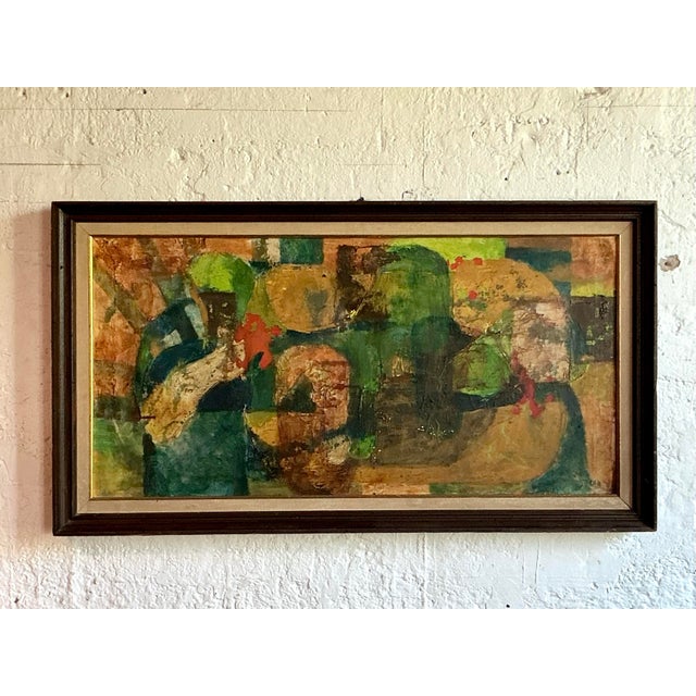 Vintage Boho MCM Original Abstract Oil on Canvas For Sale - Image 4 of 10