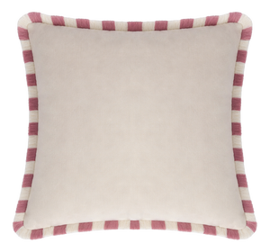 Bicolor White Velvet Cushion with Light Pink and White Fringes by Lo Decor