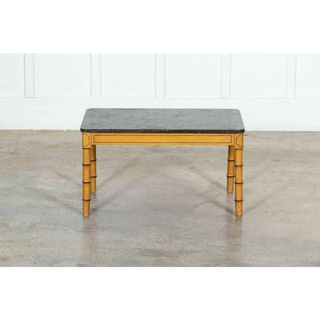 Wood 19th Century English Faux Bamboo, Marble & Painted Beech Coffee Table, 1850s For Sale - Image 7 of 17