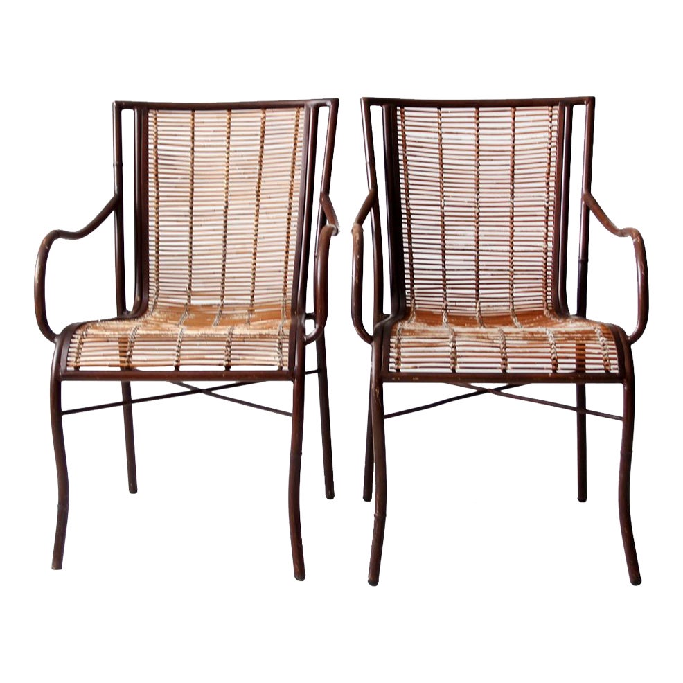 Mid Century Rattan Arm Chairs Pair Chairish