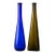 Pair of Tall Sculptural Art Glass Bottles in Cobalt Blue & Olive Green For Sale