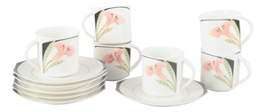 Porcelain Iris Cups with Saucers from Villeroy & Boch, 1980s, Set of 12