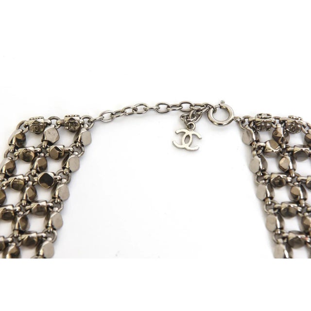 Chanel Rock Stud Silver 3 Row Metal Link v Necklace Signed 1990's For Sale - Image 9 of 12