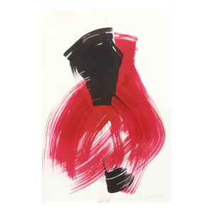 Dancers 27 - Minimalist Figurative Red and Black Ink Painting on Paper Original Artwork by Bettina Mauel