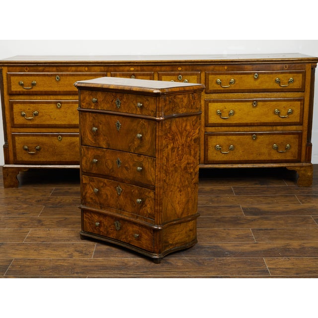 Wood Petite Italian 1820s Walnut Five-Drawer Commode with Butterfly Veneer For Sale - Image 7 of 10