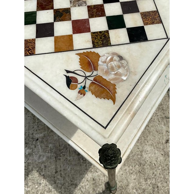 Off-white Vintage Marble Inlay Chessboard Side Table For Sale - Image 8 of 12