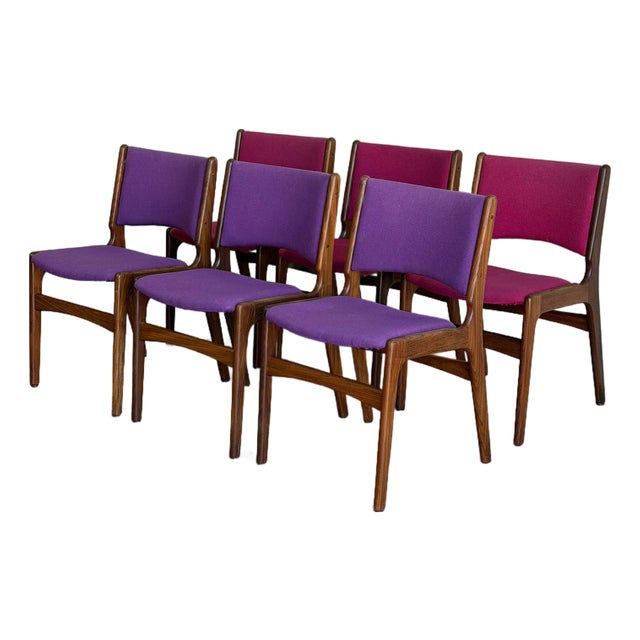Rosewood Dining Chairs in Style of Erik Buch Upholstered Mid-Century Seating Set of 6 Denmark 1960s For Sale