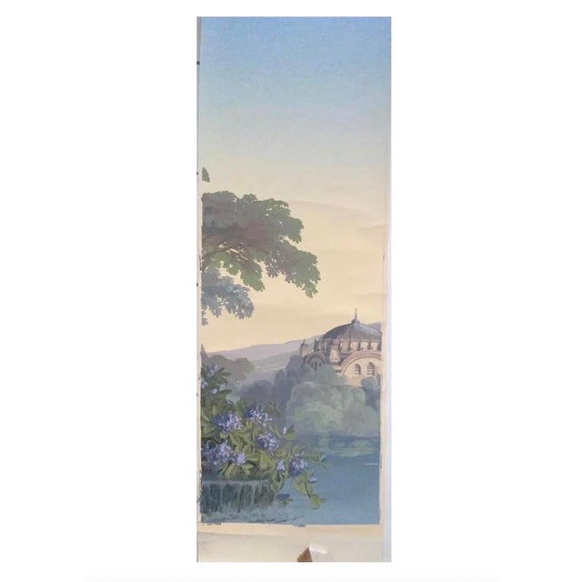 Blue Zuber Blue & Green Hand Painted Wallpaper Panel #16 El Dorado For Sale - Image 8 of 9