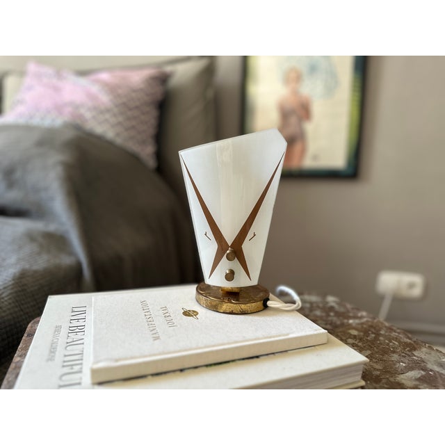 Gold Mid-Century Italian Table Lamp with Glass Shade and Brass Finish For Sale - Image 8 of 15