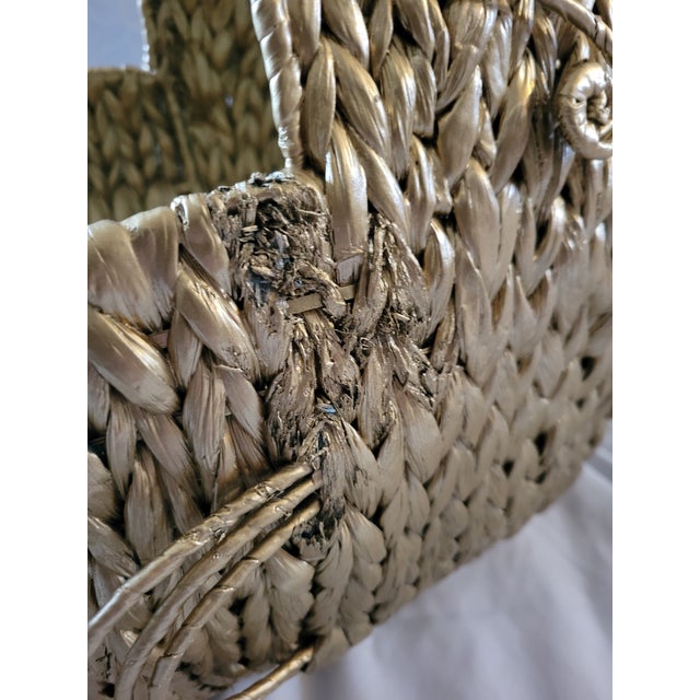 Vintage Large Boho Reed Fish Shaped Basket For Sale - Image 11 of 11