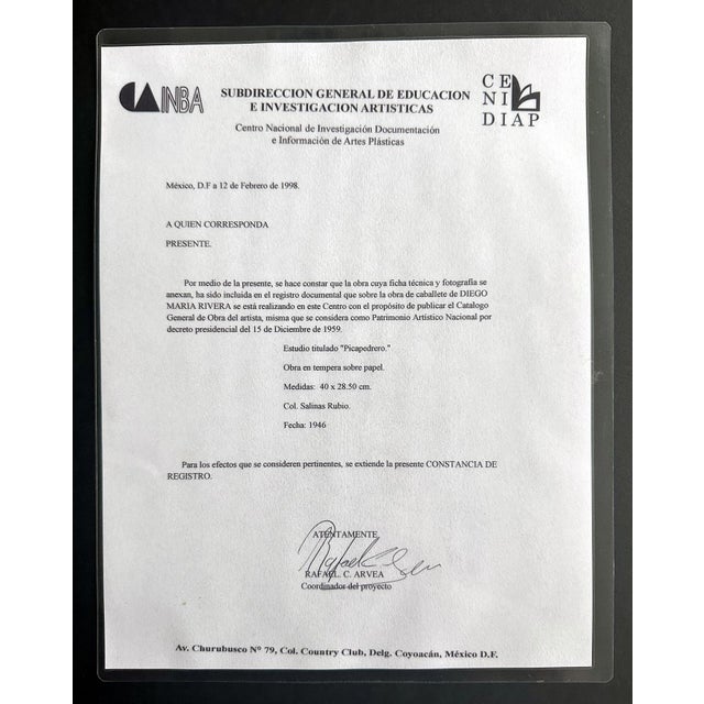 1940s Framed Tempera on Paper Picapedrero Signed Diego Rivera with Paperwork For Sale - Image 5 of 12
