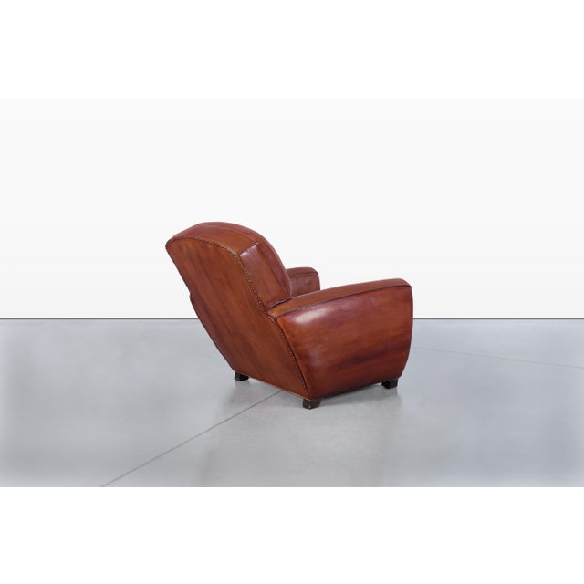 Vintage French Art Deco Leather Club Armchairs, 1940s For Sale - Image 13 of 14