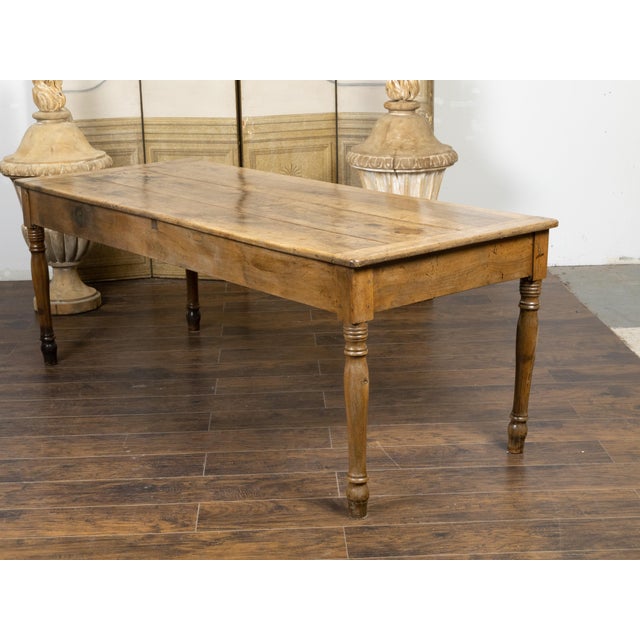 19th Century French 19th Century Walnut Farm Table with Turned Legs and Distressed Patina For Sale - Image 5 of 12