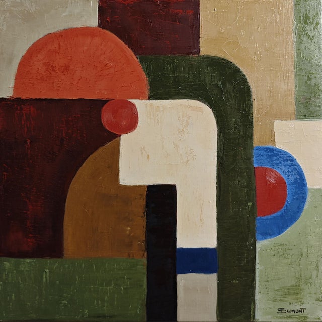 Connivence belongs to her Architectures intérieures series. A broad dark green curve surrounds a cream plane, while a...