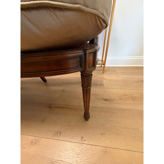 Wood Elegant Vintage Mahogany Lattice-Back Settee With Silk Upholstery For Sale - Image 7 of 8
