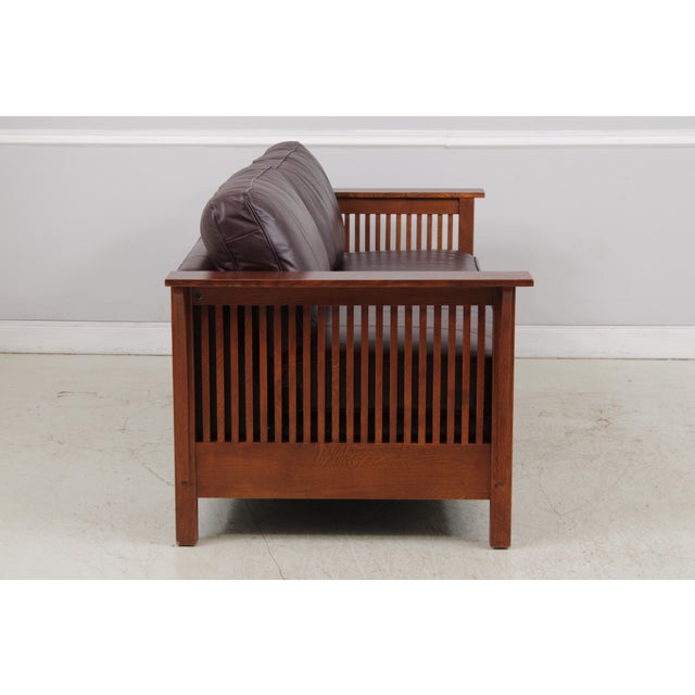 Stickley Mission Oak Burgundy Leather Sofa For Sale - Image 13 of 18