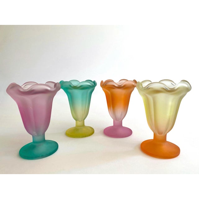Vintage Mid Century Modern Frosted Glass Multicolor Pastel Parfait Tulip Dessert Cups - Set of 4 For Sale - Image 11 of 13