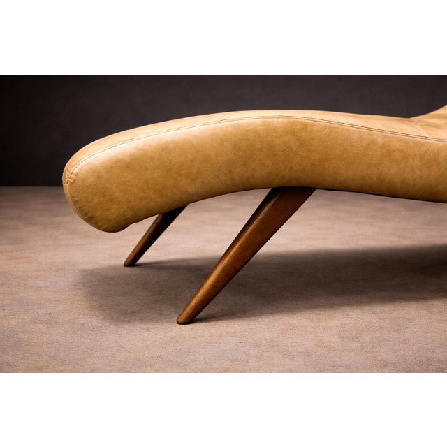 Brown Chaise Lounge in Hardwood and Faux Leather, Unknown, 1950s For Sale - Image 8 of 11