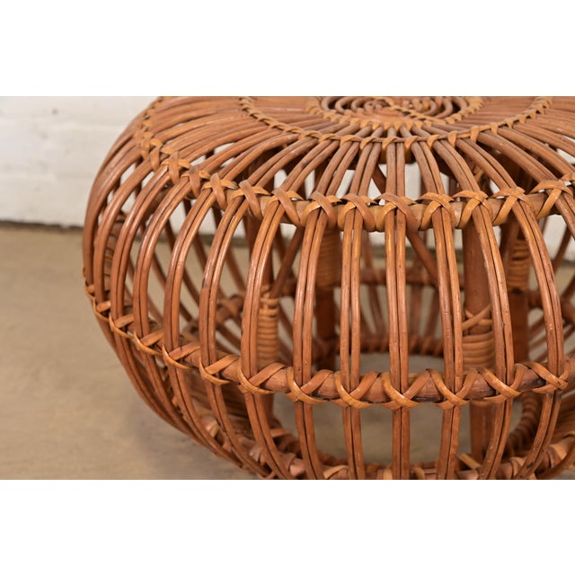 Wood Franco Albini Mid-Century Organic Modern Italian Rattan Pouf Ottoman For Sale - Image 7 of 10