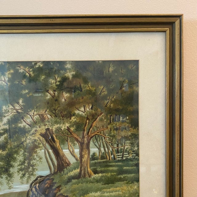 Vintage Mid-Century Landscape Watercolor Lake Scene Framed Wall Art Signed W Dixon For Sale - Image 9 of 12