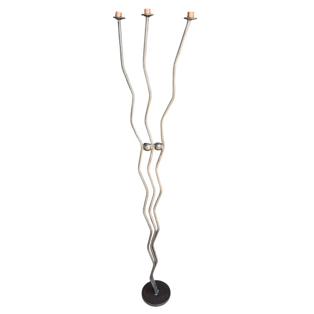 Vintage Handmade Brutalist Wrought Iron Floor Candleholder For Sale - Image 11 of 12