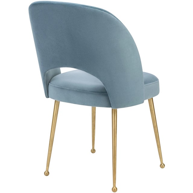 Transitional Swell Sea Blue Velvet Chair For Sale - Image 3 of 7