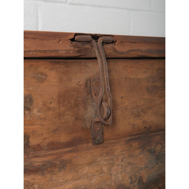 Late 20th Century Late 20th Century Indian Wooden Storage Box on Iron Stand With Lift-Top Lid and Rustic Patina For Sale - Image 5 of 8
