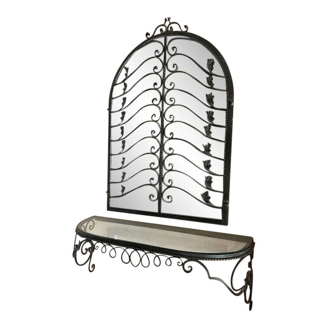 Early 20th Century Napoleon III STyle French Rod Iron Mirror With Shelf For Sale