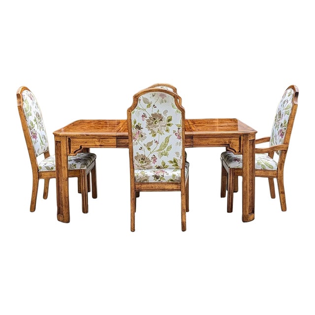 Vintage Hollywood Regency Burl Wood Dining Set, 1970s, Mid-Century Modern, Mid-Century For Sale