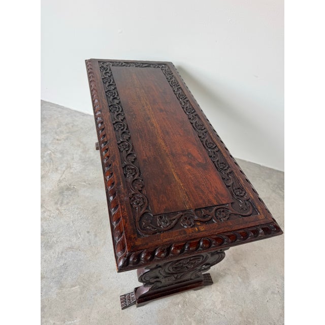 Vintage Italian Renaissance-Style Hand-Carved Wood Coffee Table / Bench For Sale - Image 10 of 12