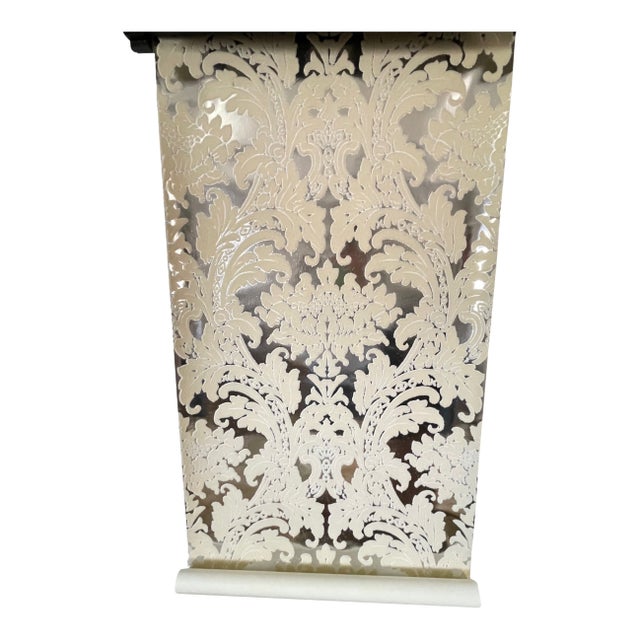 Cole & Son Damask White Lifford Flock on Silver Foil Wallpaper For Sale